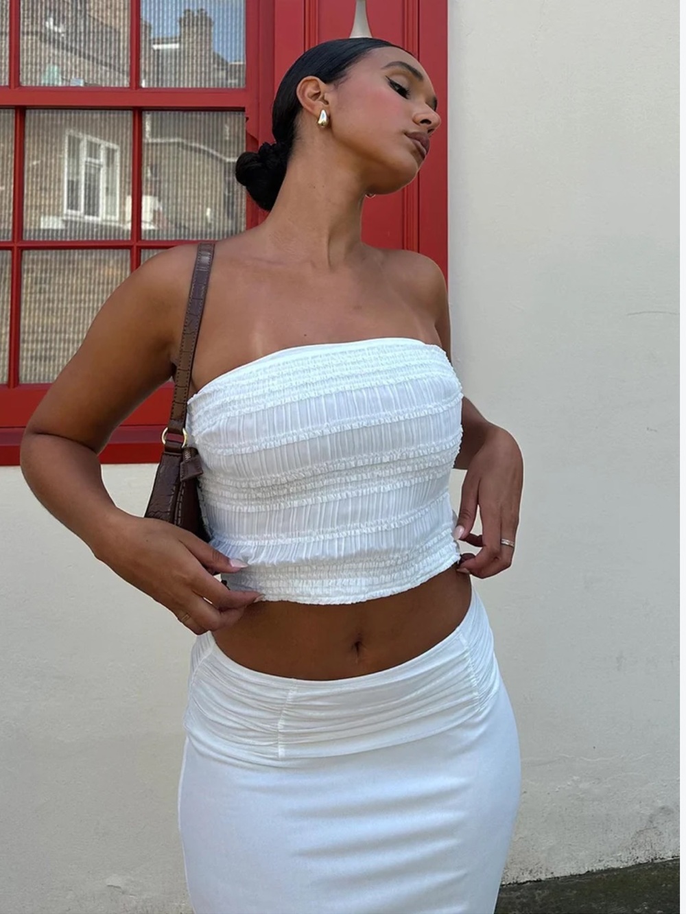 Princess Polly White Smocked Tube Crop Top